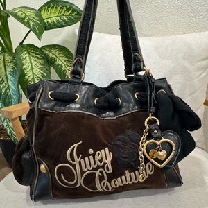 Vintage Juicy Couture Y2K Brown Velour Daydreamer Bow Ribbon HandBag Purse-READ
